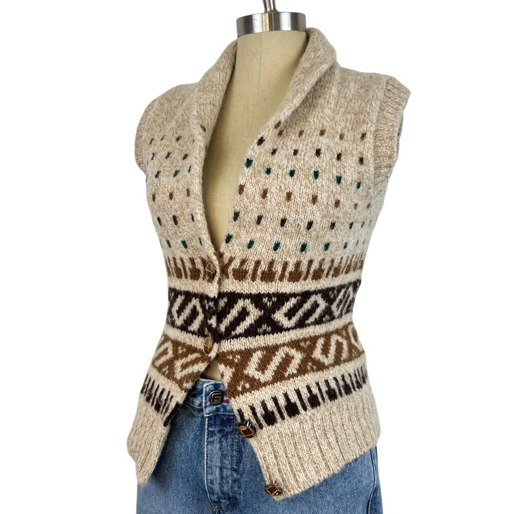 Vintage 70's Pandora Wool Blend Printed Button Front Vest Made in USA (Sz S)